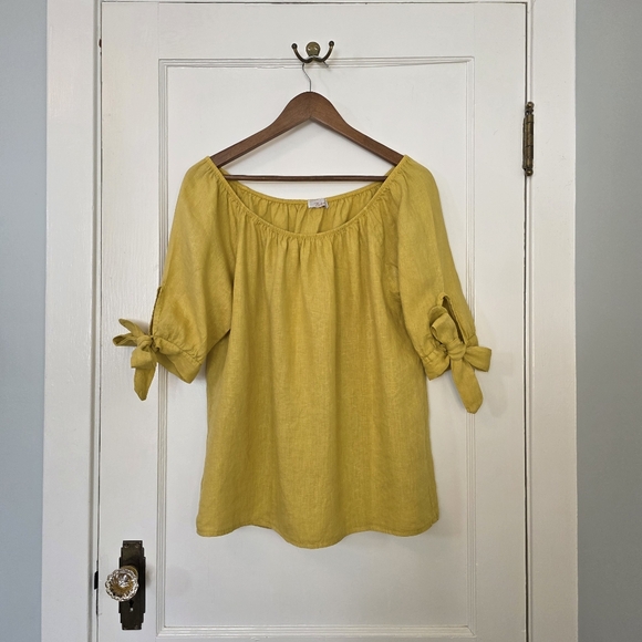Bellambra Tops - Bellambra Linen Peasant Top – Size M – Mustard Yellow